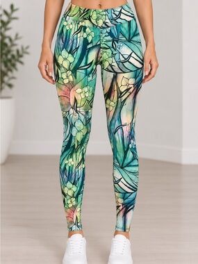 Comfy Yoga Floral Leggings Women Colorful Botanical Boho Yoga Workout Pants